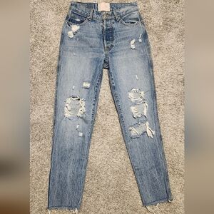 NWOT Revice $98 High Rise Disstressed Button Fly Jeans Size 26 Medium Wash